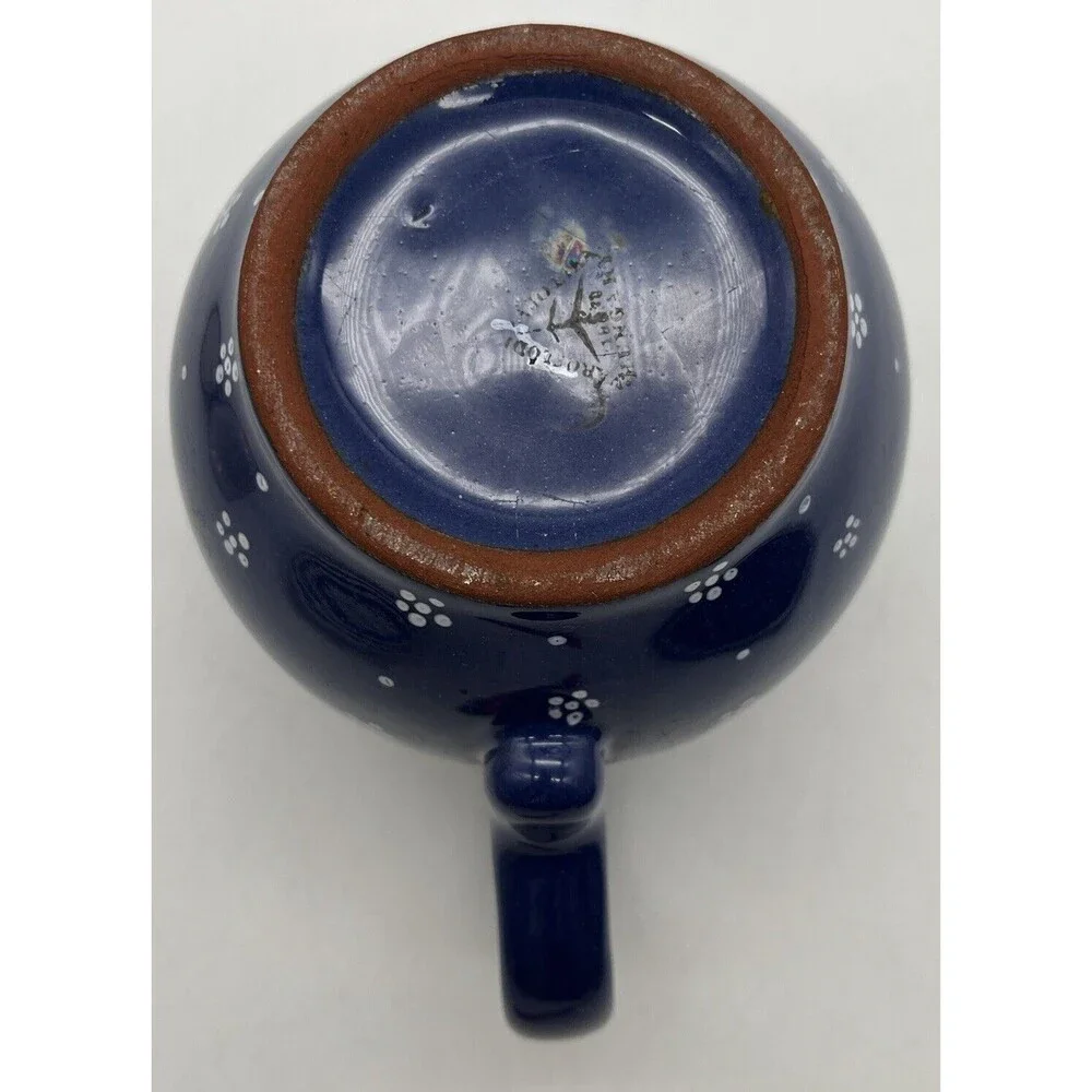 Majolica POTTERY PITCHER Milk Pitcher WILLIAMS SONOMA Blue White HUNGARY